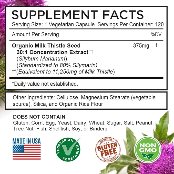 FarmHaven USDA Organic Milk Thistle Capsules 30X Concentrated 80% Silymarin 360 Vegan