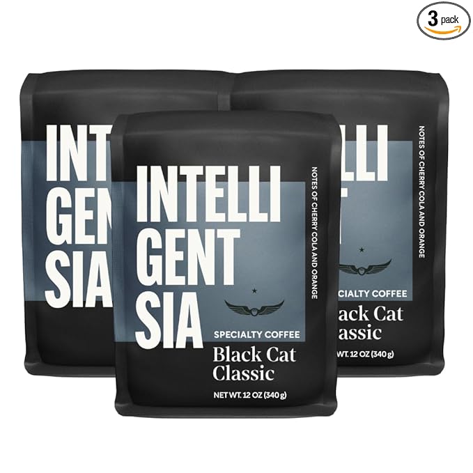 Intelligentsia Coffee, Medium Roast Whole Bean Coffee - Black Cat Espresso with Flavor Notes of Stone Fruit, Dark Sugars and Dark Chocolate, 36 Ounces (3 Bags of 12 Ounces)