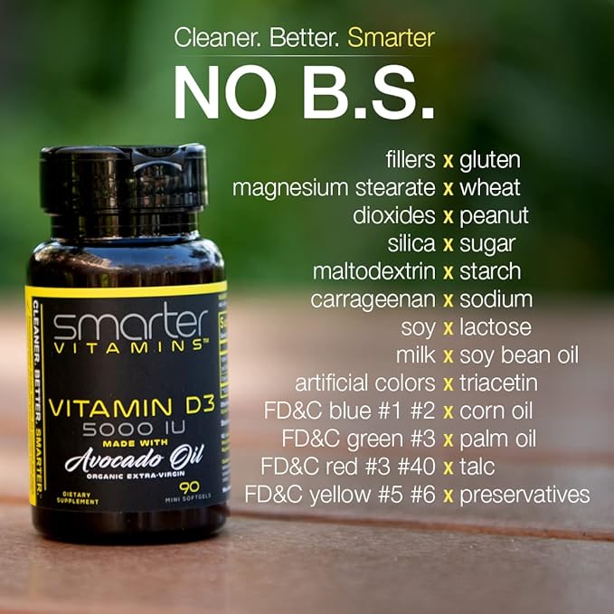 Smarter Vitamin D3 5000 IU in Avocado Oil 125mcg - 90 Mini Softgels