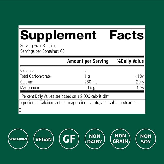 Standard Process Inc. Calcium Lactate - Immune Support and Bone Strength - Bone Health and Muscle Supplement with Magnesium and Calcium - 180 Tablets