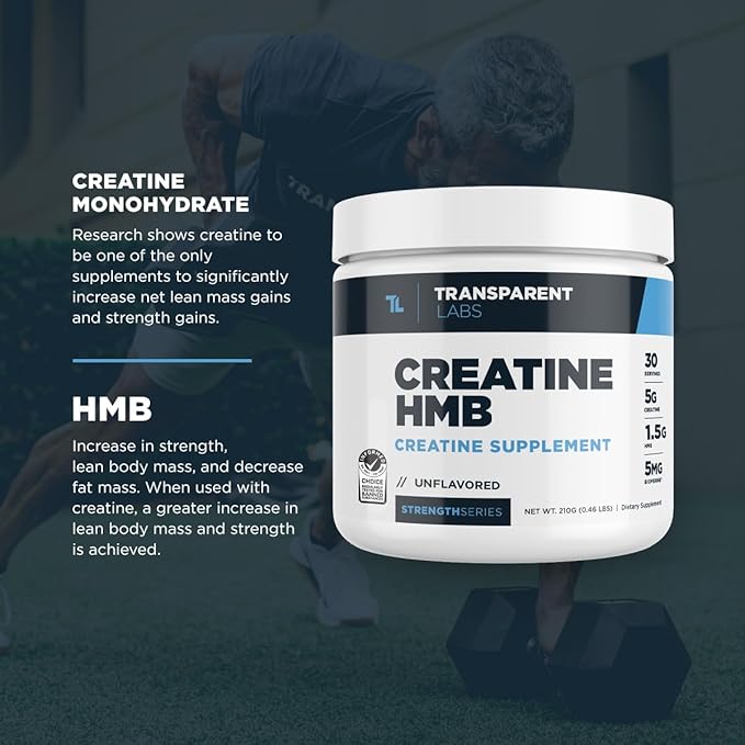 Transparent Labs Creatine HMB - Creatine Monohydrate Powder with HMB for Muscle Growth, Increased Strength, Enhanced Energy Output, and Improved Athletic Performance - 30 Servings, Watermelon