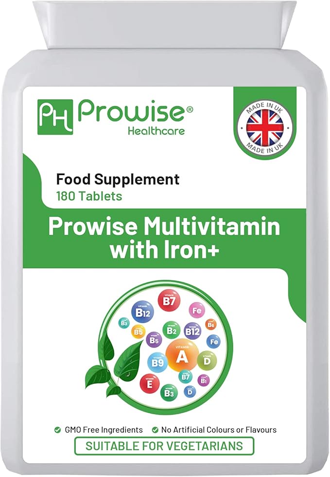 Multivitamin & Iron 180 Tablets (6 Months Dose) Immune Support - One A Day Multi-Vitamin Supplement โ UK Manufactured | GMP Standards by Prowise Healthcare - Suitable for Vegetarians