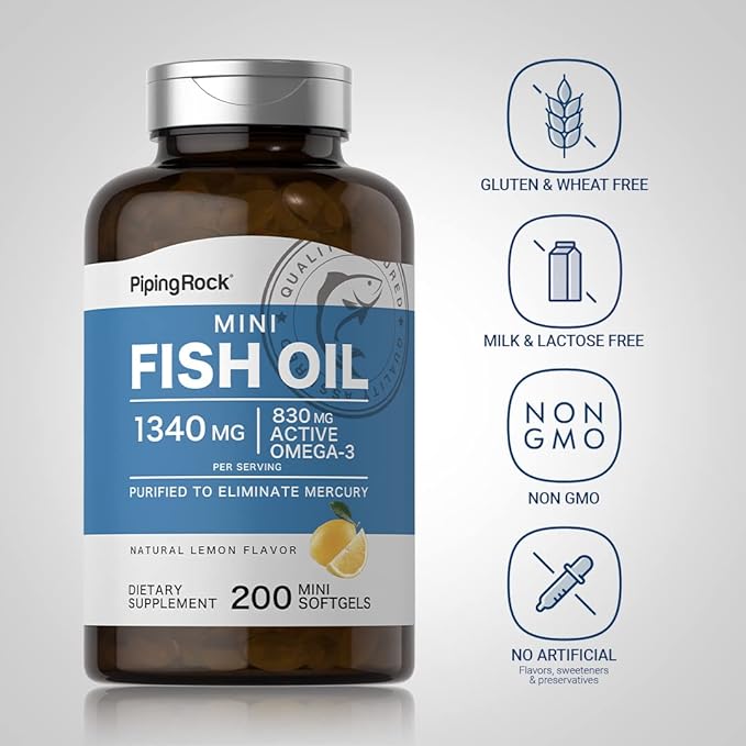 Piping Rock Mini Fish Oil Softgels 1340mg 200 Pills Omega-3 |