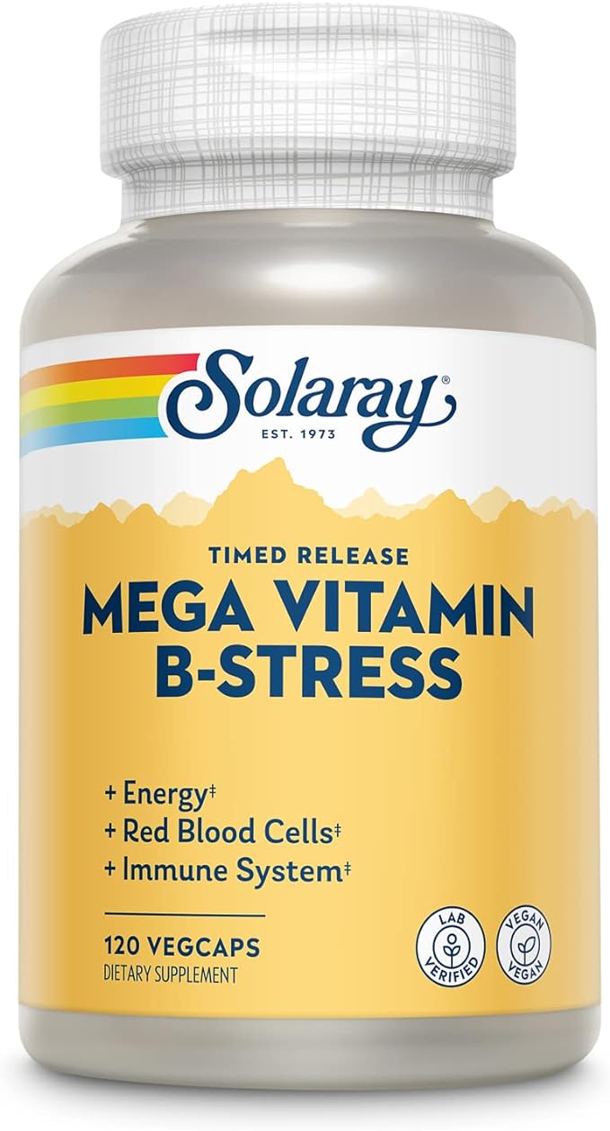 Solaray Mega Vitamin B-Stress, Timed-Release Vitamin 1000 mg 60 Day 40 Servings, 120 VegCaps