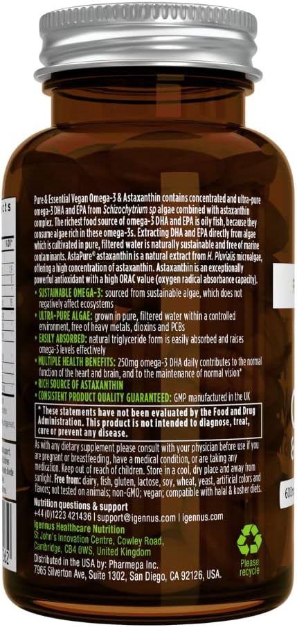 Pure & Essential Vegan Omega 3 600mg DHA 60 Small