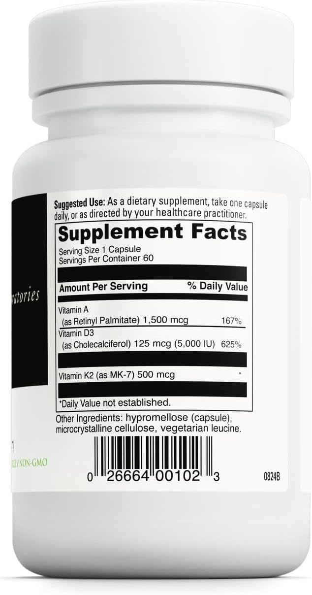 DAVINCI Labs ADK - Helps Support Bone, Heart & Immune Health* - Dietary Supplement with Vitamins A, D3 & K2 (as MK-7) - Vegetarian, Gluten Free & Soy Free - 60 Capsules