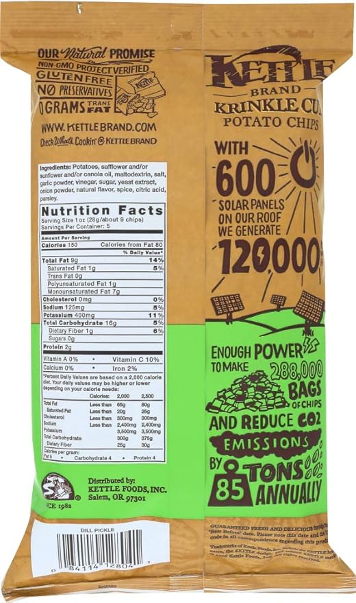Kettle Brand Potato Chips, Krinkle Cut Dill Pickle Kettle Chips, 5 Oz