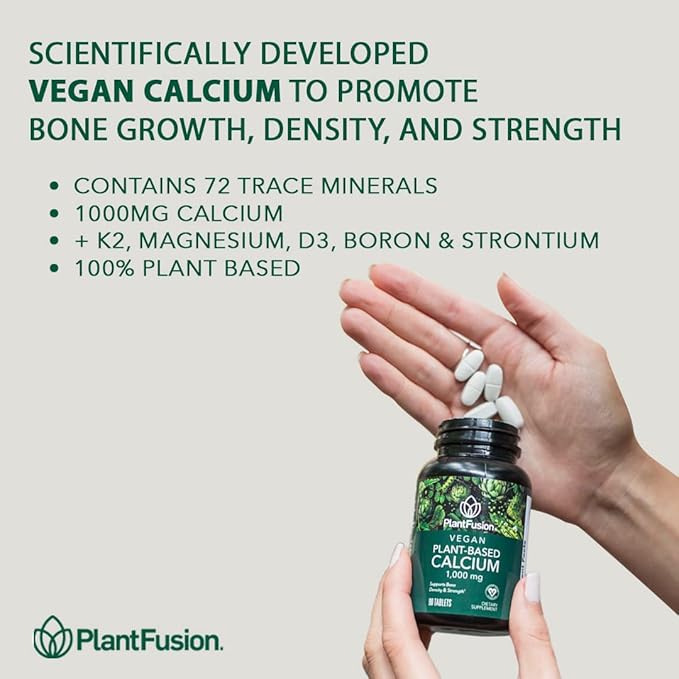 PlantFusion Vegan Calcium, Premium Plant Based (1000mg) Sourced D3, K2, K2, and 90 Vegan