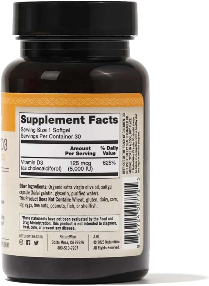 NatureWise Vitamin D3 5000iu (125 mcg) 30 Count