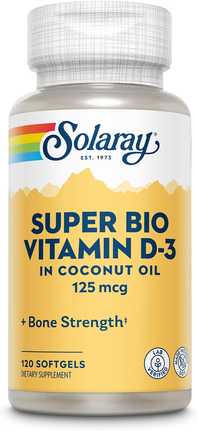 Solaray Super Bio Vitamin D3 in D3 Vitamin 5000 IU 60-Day Guarantee 120 Softgels, 120 Servings