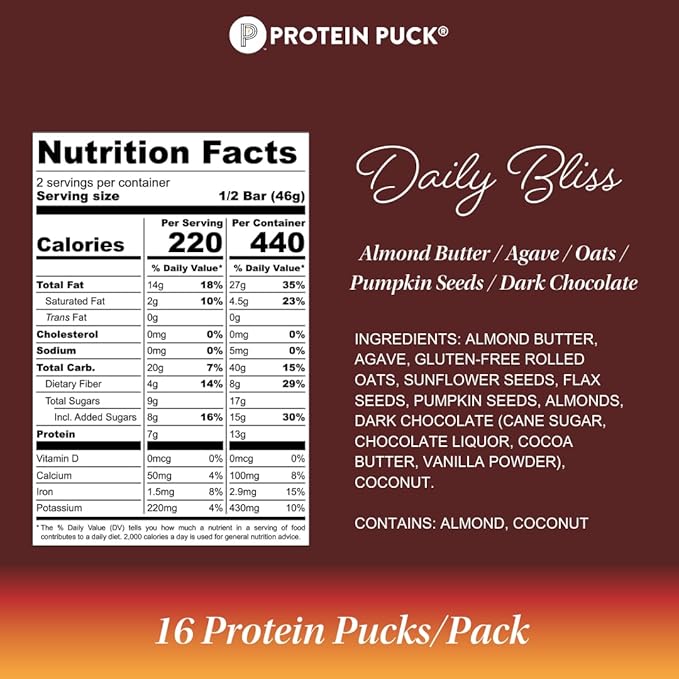 Protein Puck Plant Based Bars 13 grams 16 Count (1 Pack)