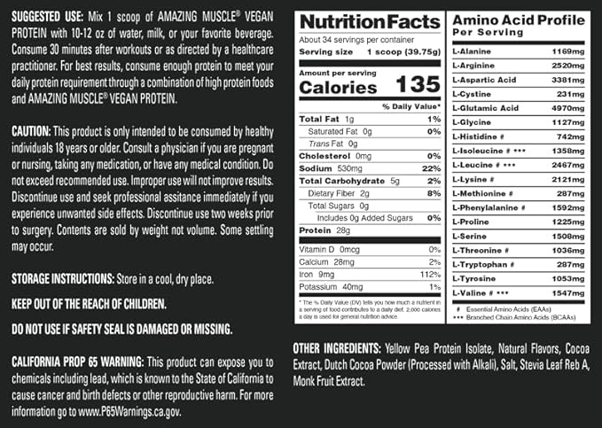 Vegan Protein Powder 28 Grams 34 Servings (3 Lb,