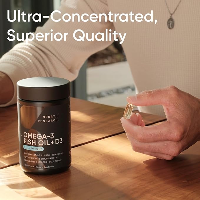 Sports Research Triple Strength 1040mg Omega-3 D3 2500iu 2500iu | 2-in-1 Vitamin 120 Softgels