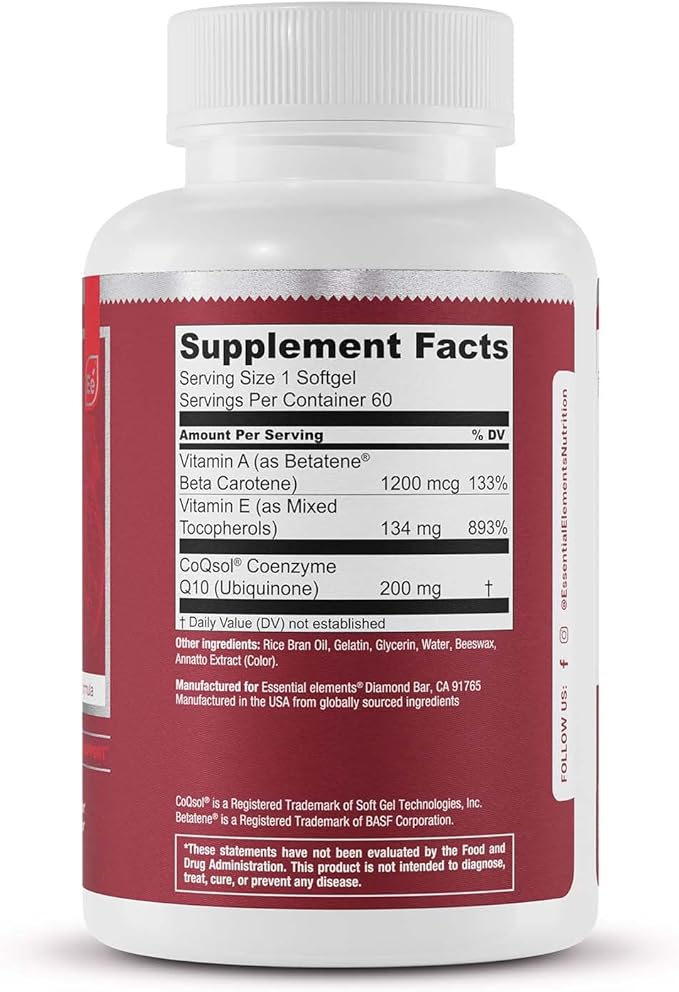 Essential Elements CoQ10 200mg Softgels Q10 Supplement 2.6 Times 60 Count, 2 Month