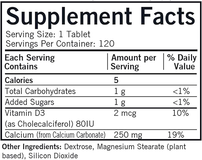 Kirkman - Calcium 250mg with Vitamin D3-120 Tablets - Essential Minerals - Helps Maintain Strong Bones - Hypoallergenic