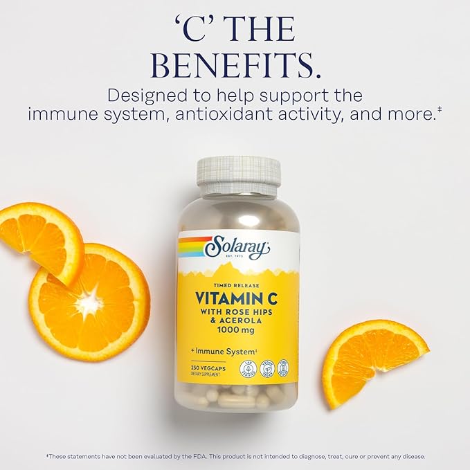 SOLARAY Vitamin C with Rose HIPS 1000mg | 24-Hour Immune 250 Ct.
