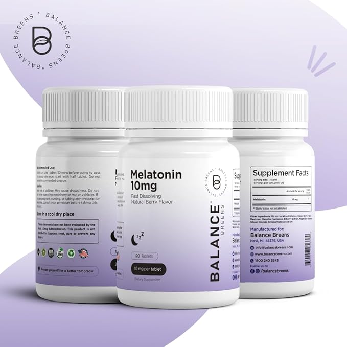 Melatonin 10mg, 100% Drug Free, Fast-Dissolve 120 Tablets