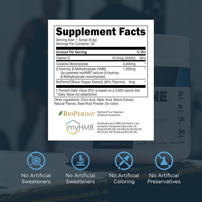 Transparent Labs Creatine HMB - Creatine Monohydrate Powder with HMB for Muscle Growth, Increased Strength, Enhanced Energy Output, and Improved Athletic Performance - 30 Servings, Watermelon