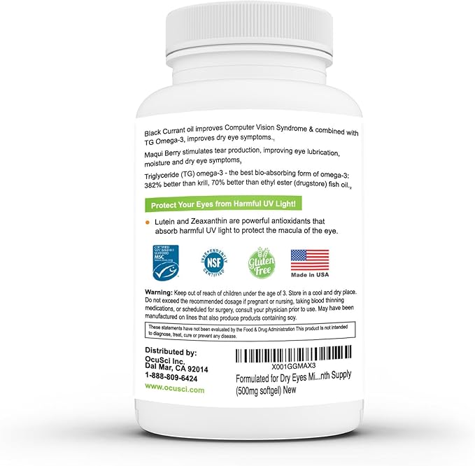 Formulated for Dry Eyes Mini-softgels of Omega-3, Black B12 and D3 (2 (2 Month (180 mini