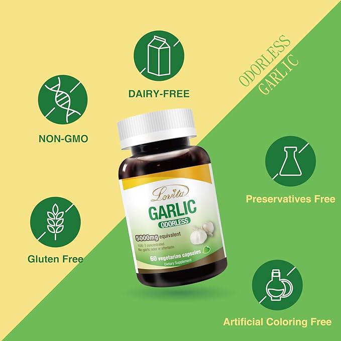 Lovita Odorless Garlic Extract 5000mg | 1.25% Allicin 60 Vegetarian (6-Month Supply) 3)