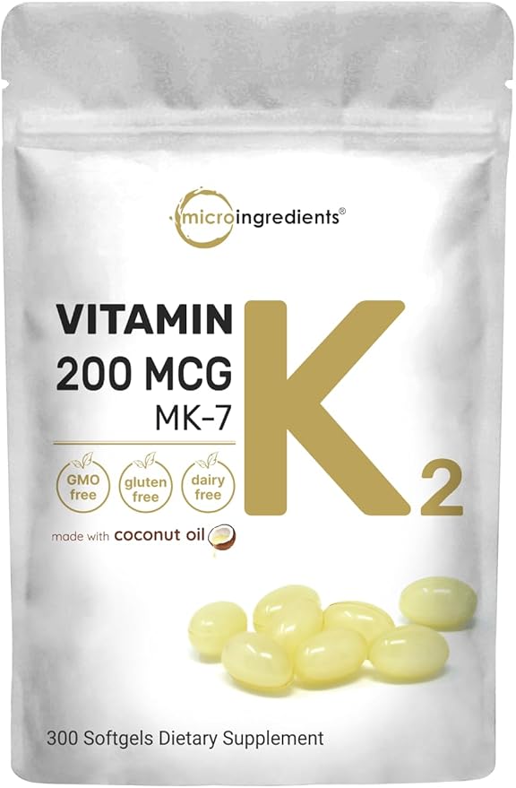 Micro Ingredients Vitamin K2 MK-7 Supplement, 200 mcg 300 Coconut