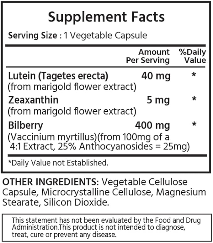 Premium Lutein & Zeaxanthin with Bilberry 120 Vegetable (4 Month