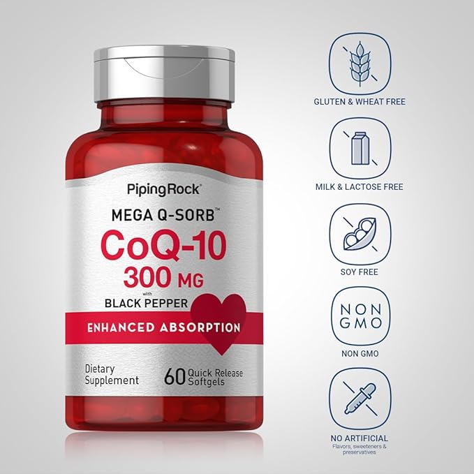 Piping Rock CoQ10 300mg Softgels 300mg Per 60 Pills Coq10 Coenzyme