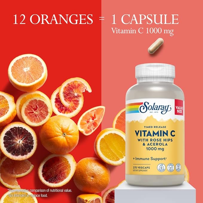 SOLARAY Vitamin C 1000mg Timed Release 60 Day 275 Servings, 275 VegCaps