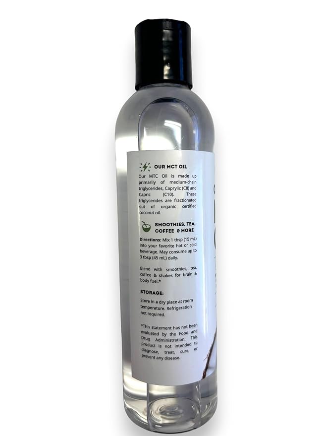 Kate Naturals MCT Oil for Coffee. Pure Coconut MCT C8 and C10 Oil (8oz, Organic, Unflavored)