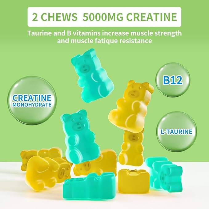 Creatine Monohydrate Gummies 5000mg for Men & Women, Chewables Creatine Monohydrate for Muscle Strength, Muscle Builder, Energy Boost, Pre-Workout Supplement(90 Count)-Pineapple Flavor.