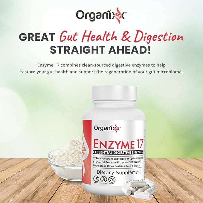 Organixx Enzyme 17 Essential Digestive Enzymes, 80 Veggie
