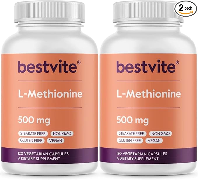 BESTVITE L-Methionine 500mg (240 Vegetarian Capsules) (120x2)