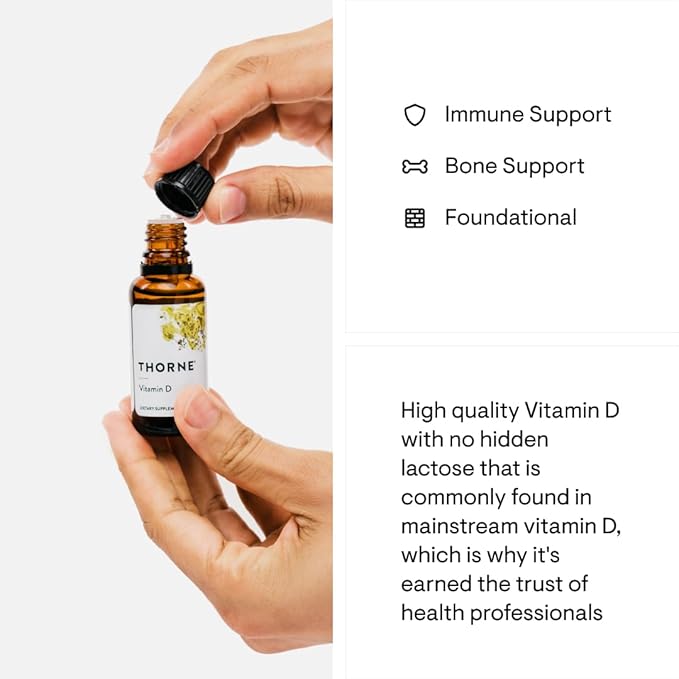 THORNE - Vitamin D Liquid - Vitamin D Supplement - Supports Healthy Bones and Muscles, Cardiovascular Health, and Immune Function* - 1 Fl Oz (30 ml)- 600 Servings
