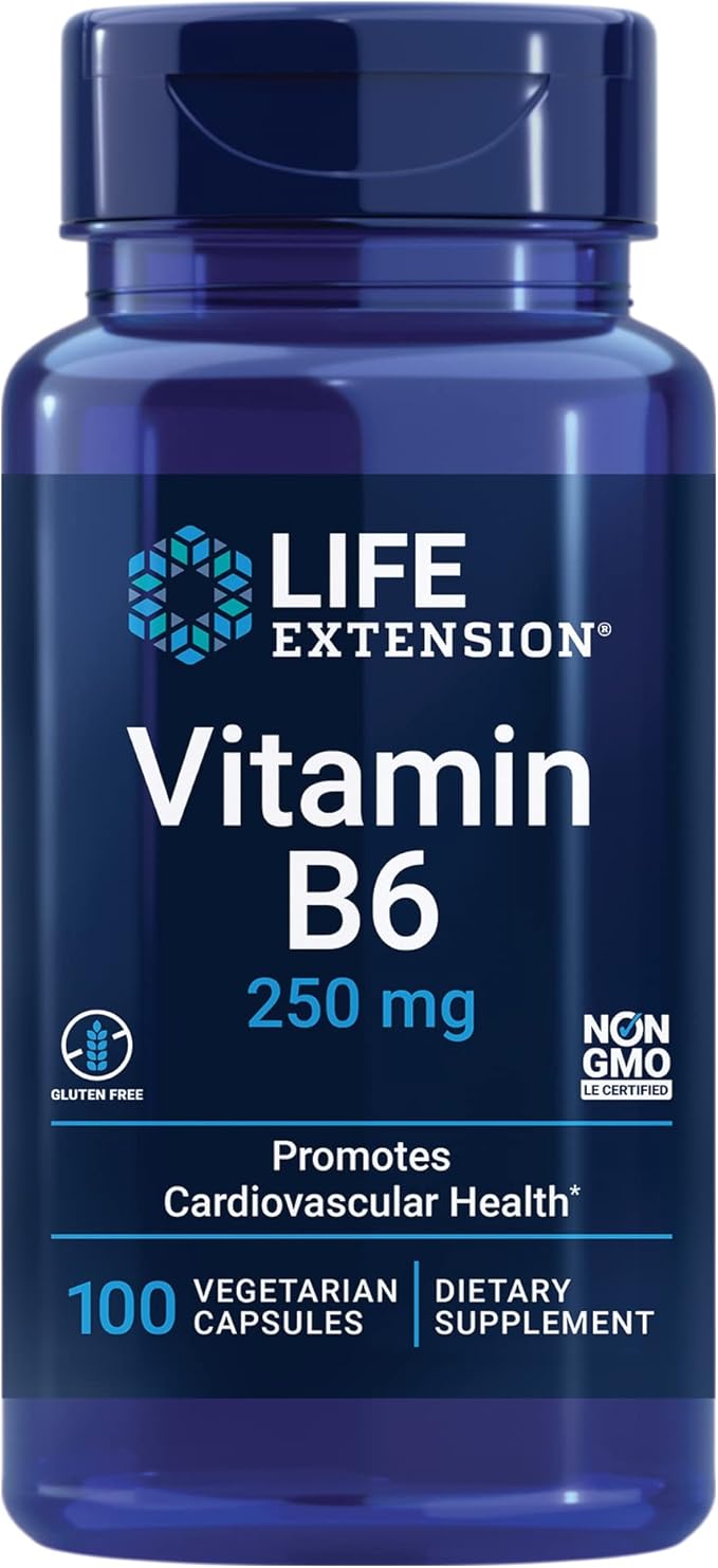 Life Extension Vitamin B6 250 mg, 100 Vegetarian B12, Vegetarian 90 Count