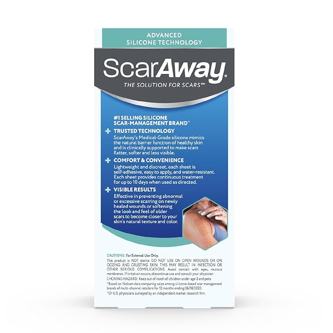 ScarAway Advanced Clear Silicone Scar Sheets, (1.5" x 3") Scar 10 Clear