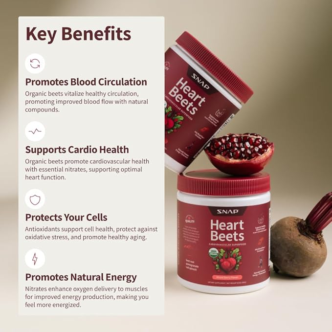 Snap Supplements Heart Beets, USDA Organic 3-in-1 Cardiovascular 250g