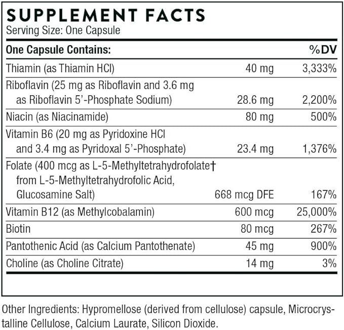 THORNE B-Complex #12 - Vitamin B Complex with Active B12 and Folate - 60 Capsules