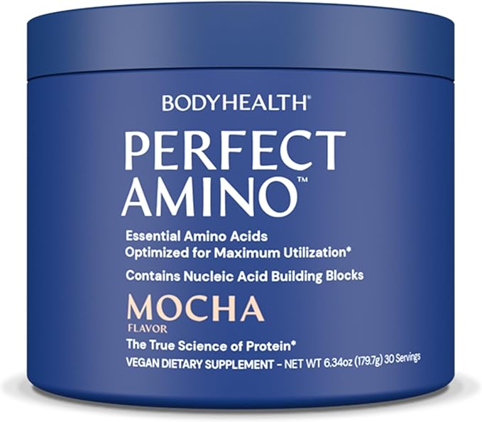 BodyHealth PerfectAmino Powder - BCAA and EAA Powder for Pre and Post Workout - Amino Acid Energy Drink Powder for Men and Women to Support Lean Muscle and Recovery - Mocha - 30 Servings