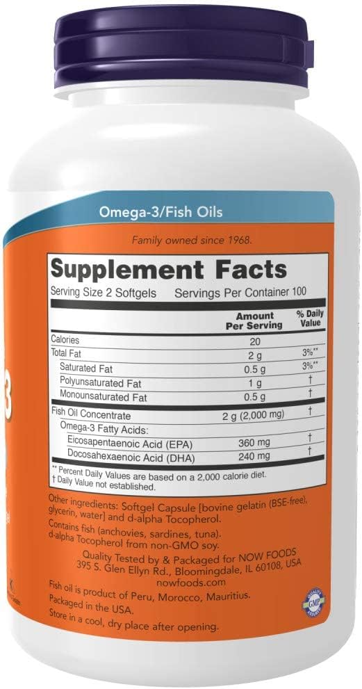 NOW Supplements, Omega-3 180 EPA / 120 DHA, 200 Softgels