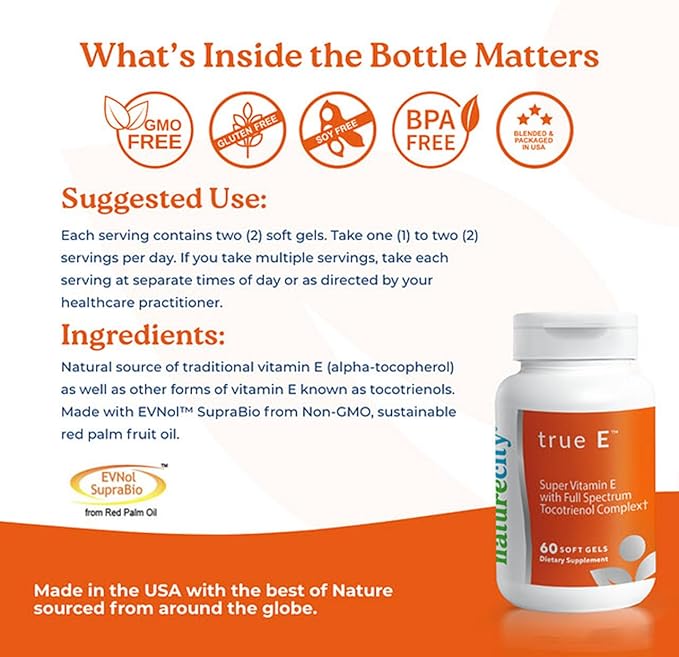 True-E Full Spectrum Tocotrienols Vitamin E Capsules 60 Vitamin 27mg Softgels