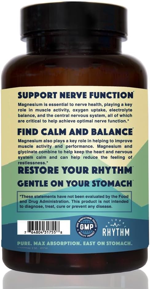 Magnesium Glycinate 150mg Natural Rhythm High Absorption Elemental Magnesium 120 Capsules