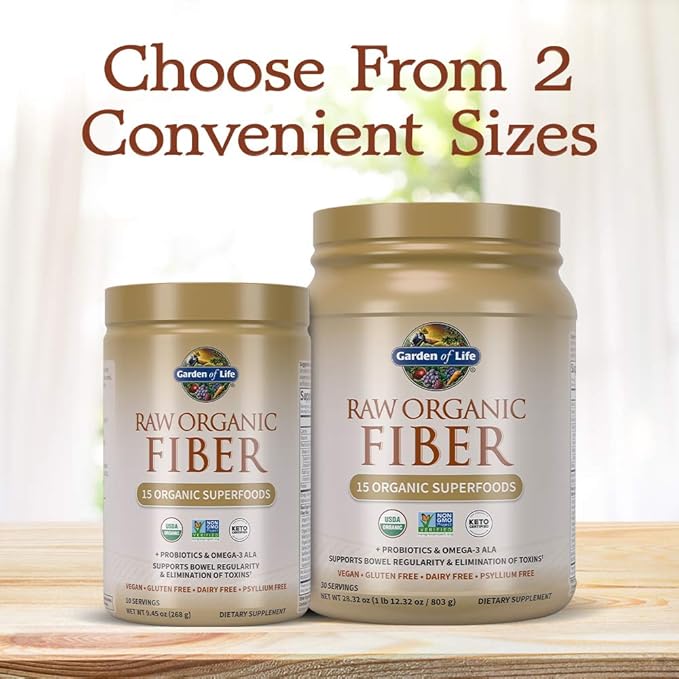 Garden of Life Fiber Supplement, Raw 30 Servings, 15 Organic Omega-3 ALA, 4g Soluble 5g Insoluble
