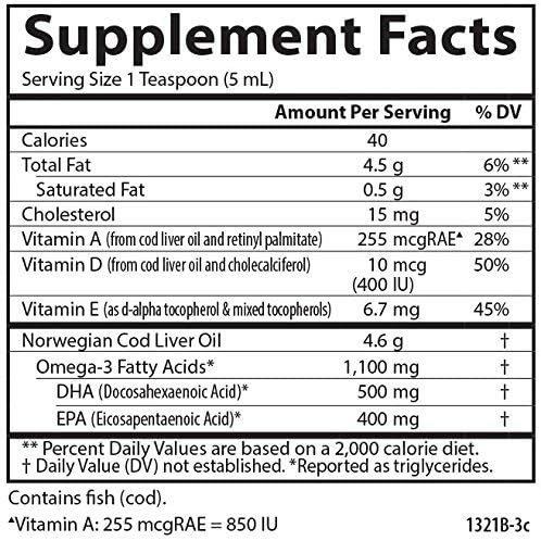 Carlson - Cod Liver Oil, 1100 Omega-3s, Plus D3, Wild 250 mL (8.4 Fl