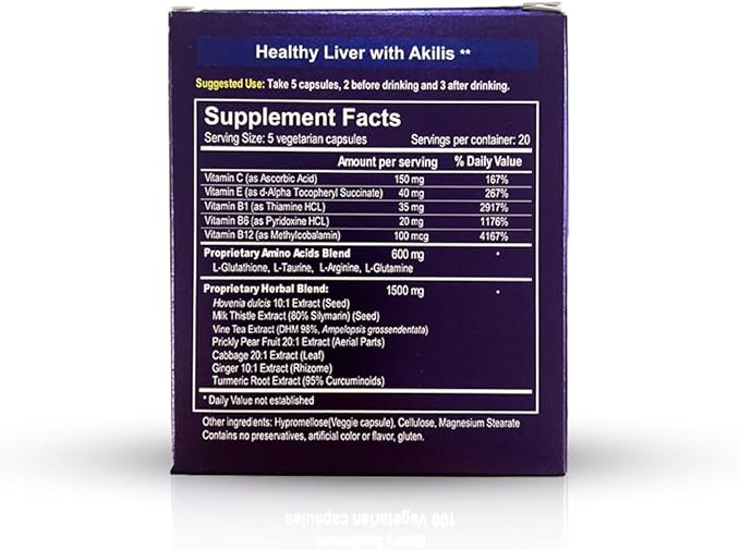 Akilis Antioxidant Liver Support Pills 100 (33 Doses), 16 Ingredients