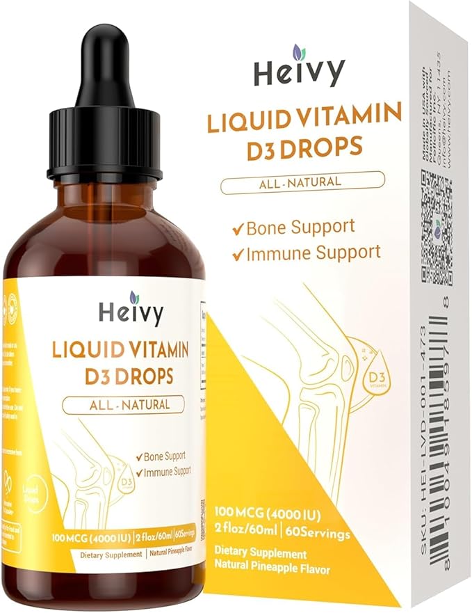 Liquid Vitamin D Drops, Pineapple Flavour Vitamin D3 100 mcg (4000 IU) Per Serving, Bone & Immune Support, Vegan, Gluten-Free, Non-GMO, 2 Fl Oz/60ml (Pack of 2)