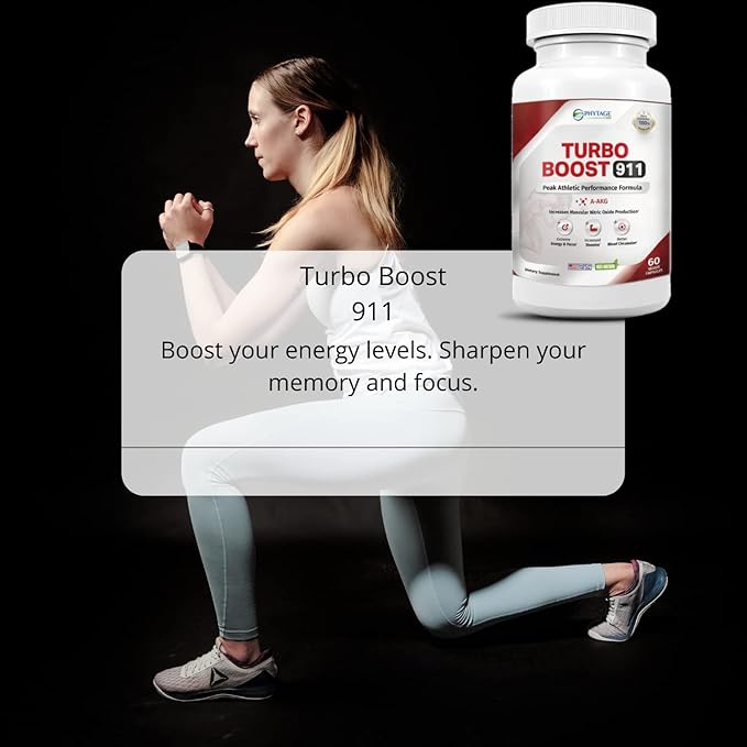 Turbo Boost 911 Nitric Oxide Booster, Circulation, Energy Boost, Mental Focus (N-O) Supplement – 60 Capsules