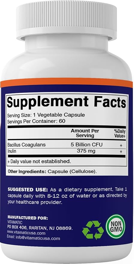 Vitamatic Bacillus Coagulans Shelf Stable Probiotic Supplement 60 Vegetable