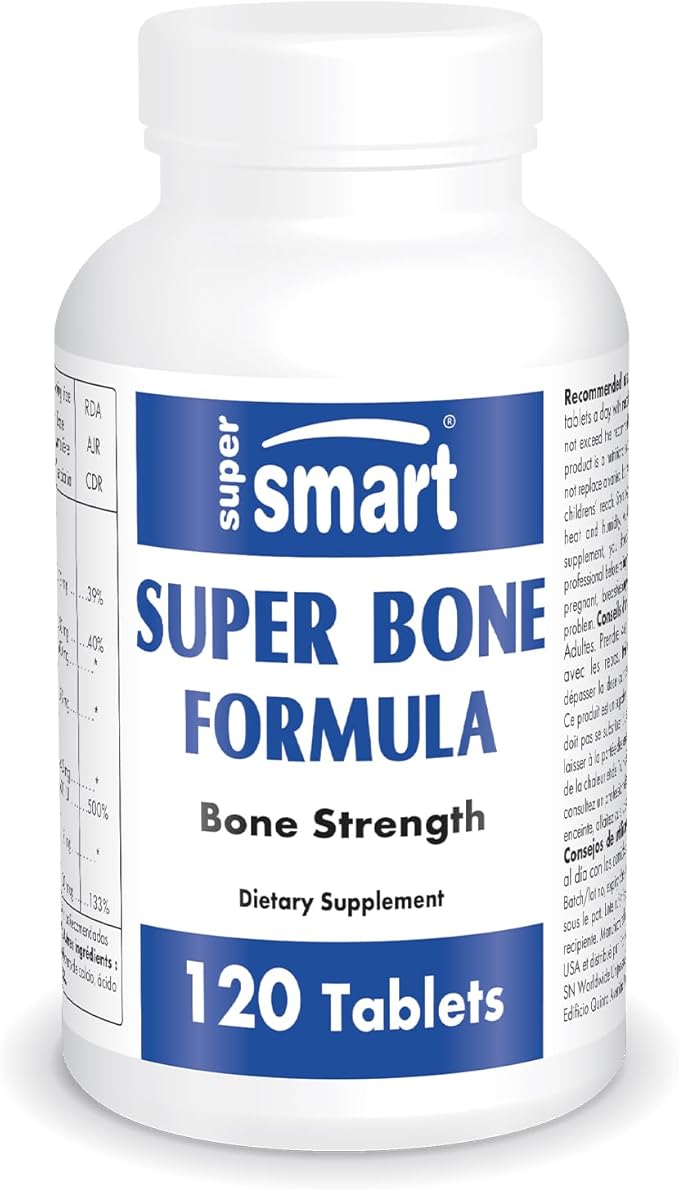SuperSmart - Super Bone Formula (Advanced Complex) - with Calcium, Magnesium, Vitamin K2, D3 & Strontium Supplement | Non-GMO & Gluten Free - 120 Tablets