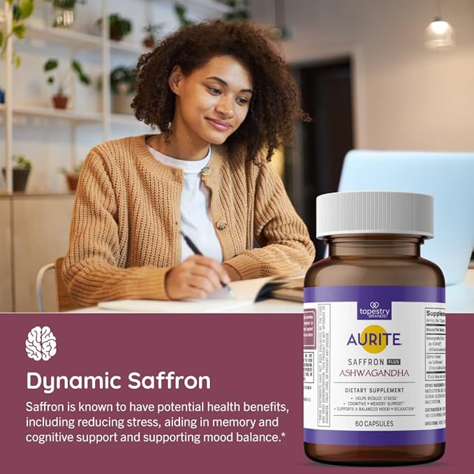 Saffron Ashwagandha Supplement 60 Count, (2 Months