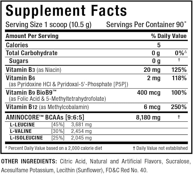 ALLMAX AMINOCORE BCAA, Pink Lemonade - 945 g Powder - 8.18 Grams of BCAAs Per Serving - with B Vitamins - No Fillers or Non-BCAA Aminos - Sugar Free - 90 Servings